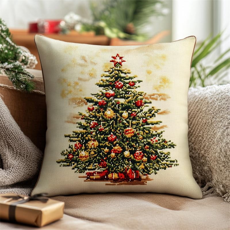 Stitch Pillow Case Christmas tree Stamped Cross Stitch Pillow Kits Stitch Throw Pillow 18x18in