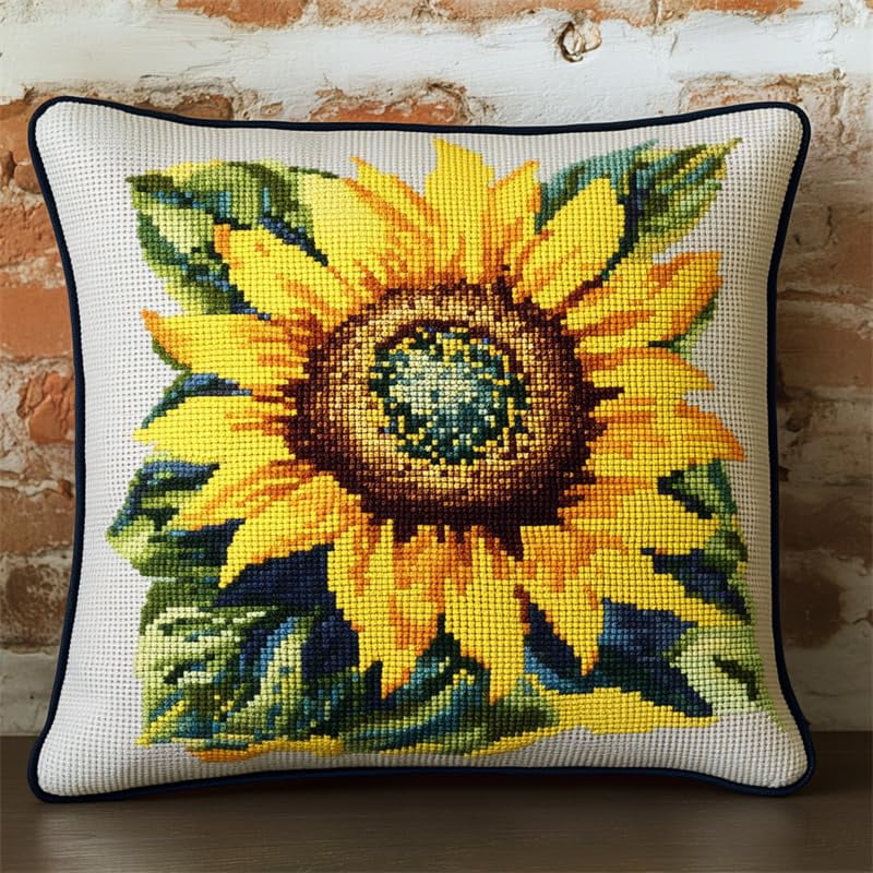 Stitch Pillow Case Sunflower flowers Stamped Cross Stitch Pillow Kits Stitch Throw Pillow 18x18in