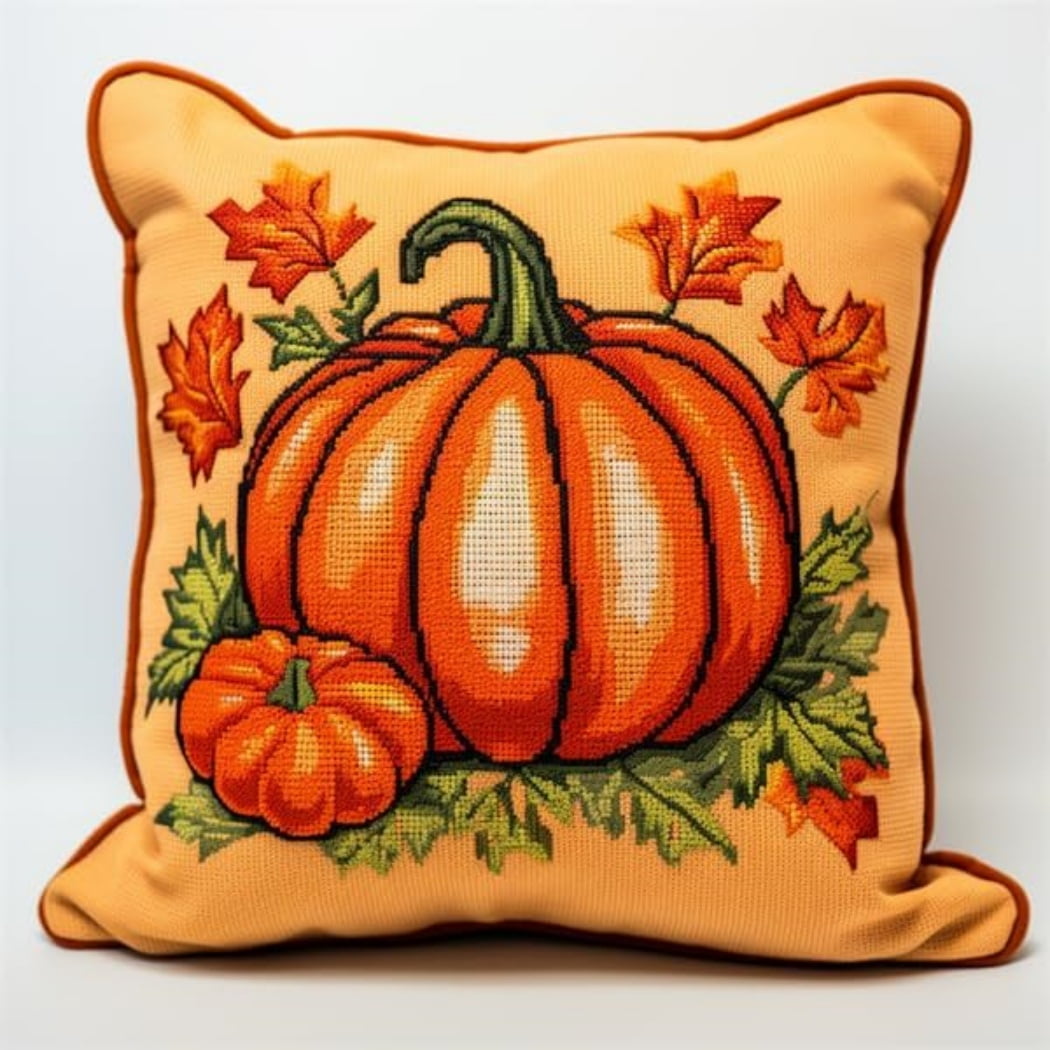 Stitch Pillow Case Vegetable Pumpkins Stamped Cross Stitch Pillow Kits Stitch Throw Pillow 18x18in