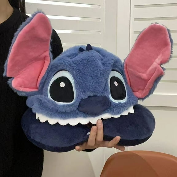 Stitch Plush Hooded U-Shaped Pillow,Cute Cartoon Travel Neck Pillow with Hat,Soft Neck Support Pillow for Airplane,Car,Office Napping,Gift for Fans