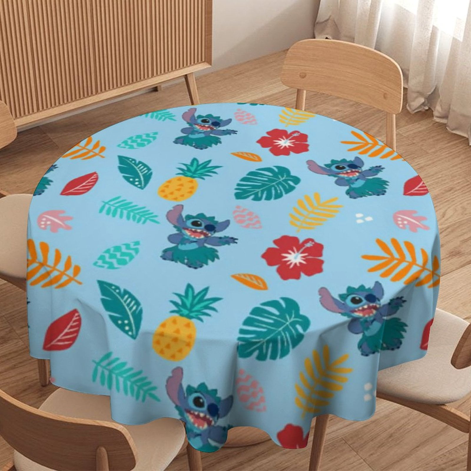 Stitch Round Tablecloth，Waterproof Stain and Wrinkle Resistant Washable