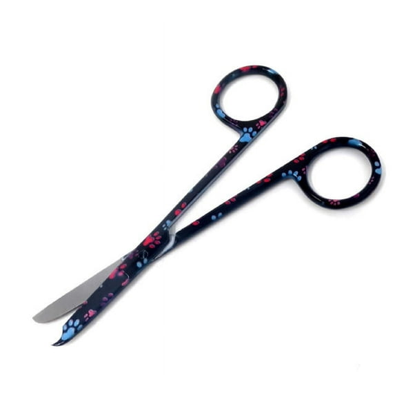 Stitch Scissors 4.5" with One Hook Blade, Stainless Steel, Black Multi Paws