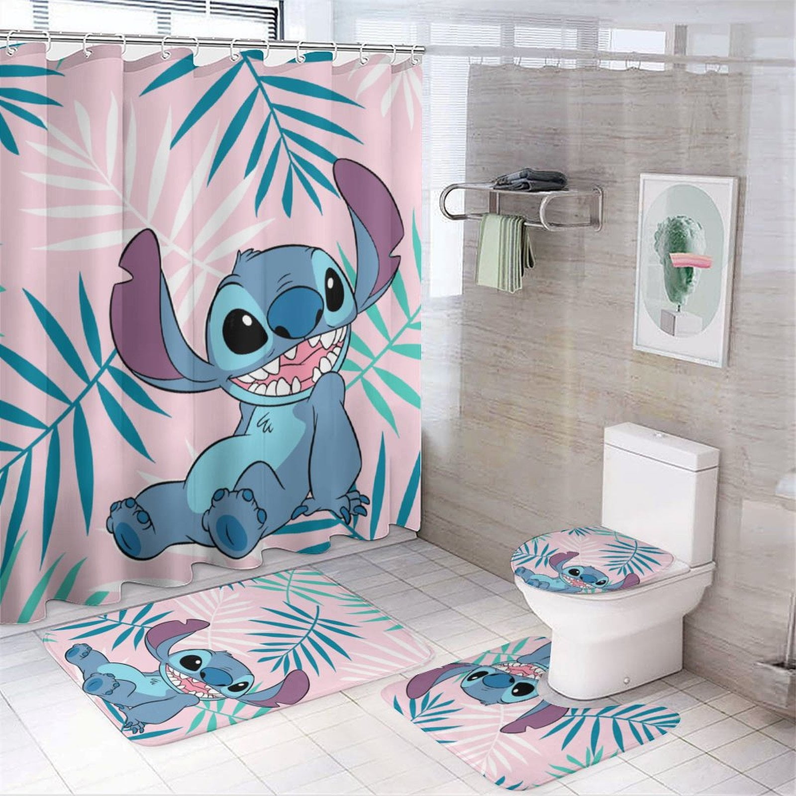 Stitch Shower Curtain Sets Cartoon Bathroom Sets with Shower Curtain