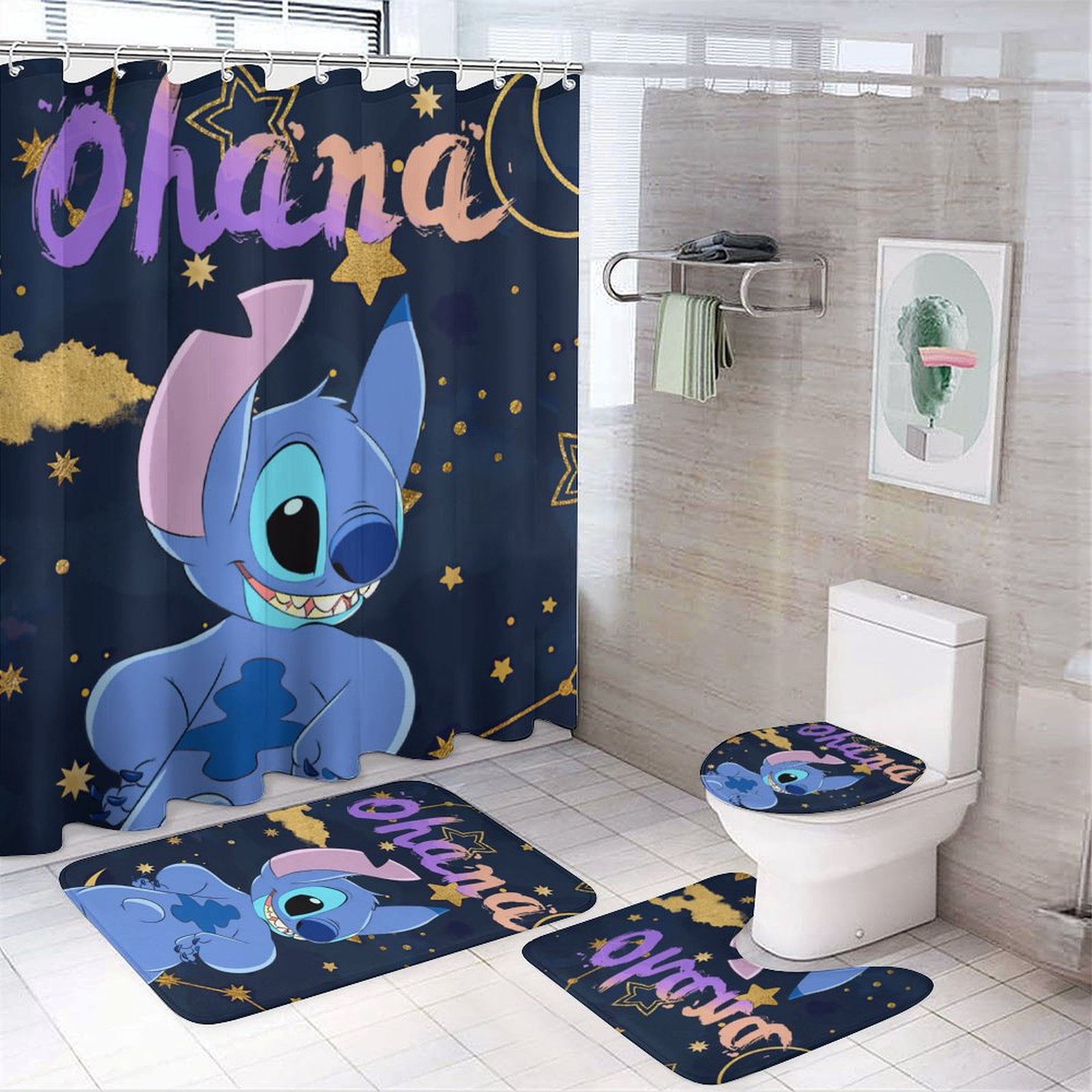 Stitch Shower Curtain Sets Cartoon Bathroom Sets with Shower Curtain And Rugs - Walmart.com