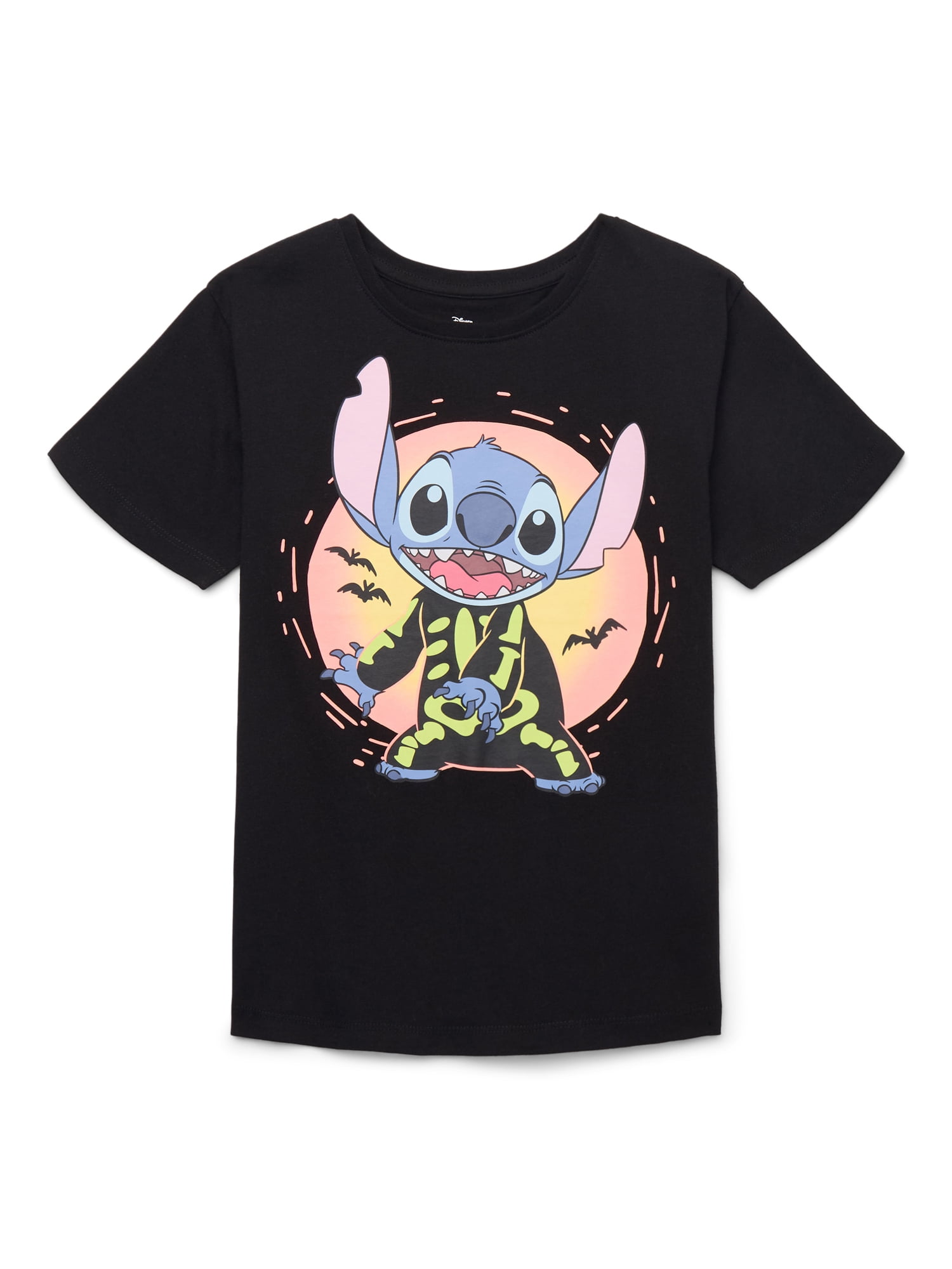 Stitch Skeleton Girls Halloween Short Sleeve Graphic T-Shirt