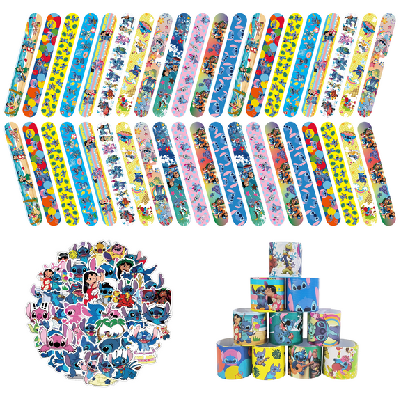 Stitch Slap Bracelet Set, 40 Pcs Stitch Bracelet and 50 Pcs Stitch Stickers, Suitable for Boys and Girls Kids - Stitch Themed Party Favors for Stitch Theme Birthday Party Supplies