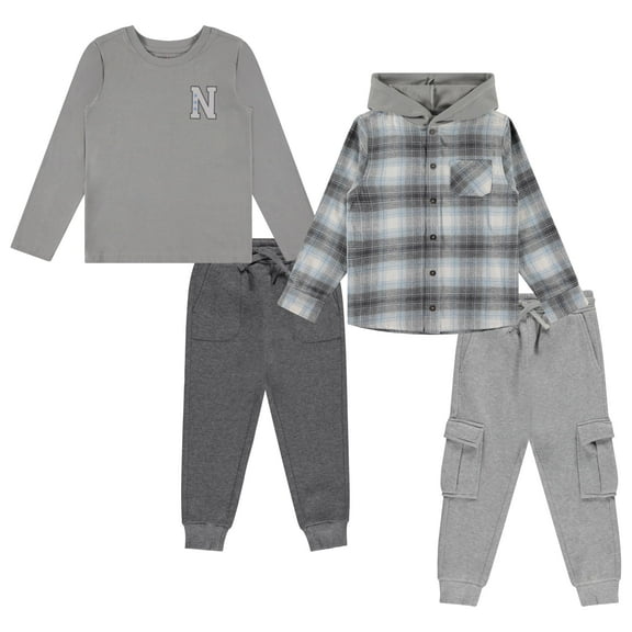 STITCH & STONE Boys 4‑Pack Wardrobe Set – Hoodie, Graphic Tee & 2 Joggers – Soft Cotton Fleece, Sizes 4–14