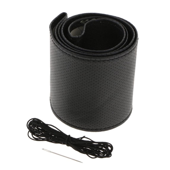 Stitch Steering Wheel Cover - Universal Microfiber Leather DIY Sew On Steering Wheel Covers Wrap 15inch - Black, 54x11cm