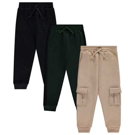 Stitch Stone Boys 3 Pack CVC Fleece Joggers, Soft, Comfortable, and Durable Sweatpants JETBK, Sizes 10/12