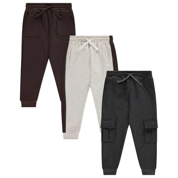 Stitch Stone Boys 3 Pack CVC Fleece Joggers, Soft, Comfortable, and Durable Sweatpants Brown, Size 4/5