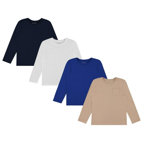 Stitch & Stone Boys 4-Pack Long Sleeve Graphic Tops, Stylish and Comfortable Tees for Kids - Basic, Size 14