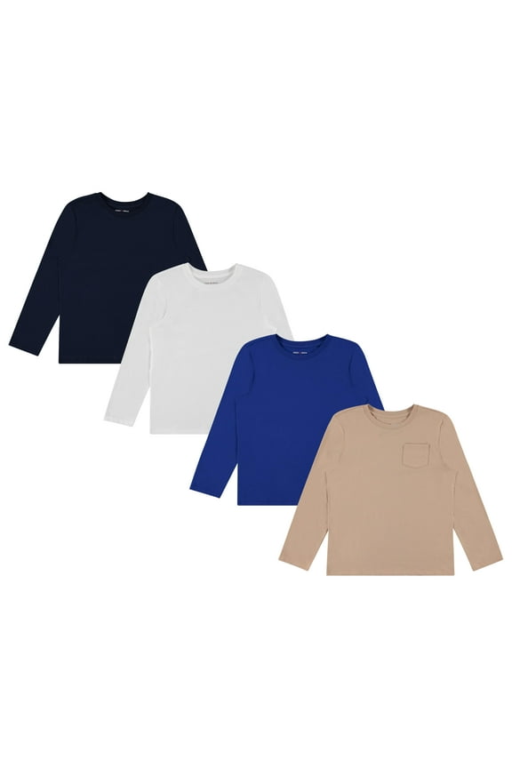 Boys 4-Pack Long Sleeve Graphic Tops, Stylish and Comfortable Tees for Kids - Basic, Size 14