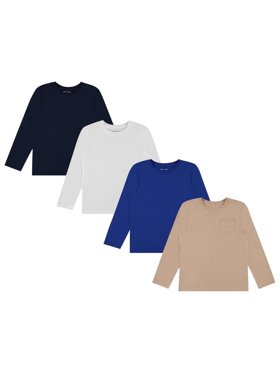 Boys 4-Pack Long Sleeve Graphic Tops, Stylish and Comfortable Tees for Kids - Basic, Size 6