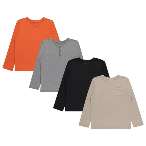 Stitch & Stone Boys 4-Pack Long Sleeve Tops, Comfortable and Stylish Tees for Kids - Basic, Sizes 4/5