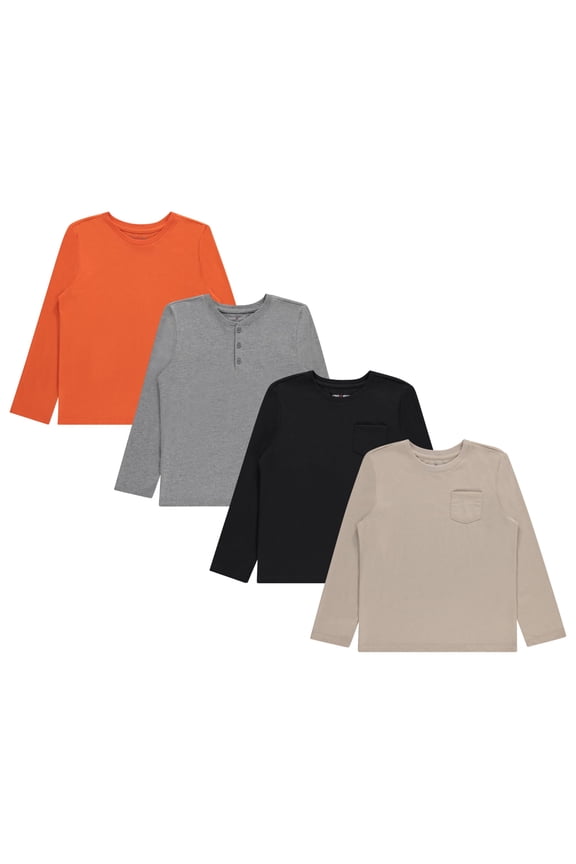Boys 4-Pack Long Sleeve Tops, Comfortable and Stylish Tees for Kids - Basic, Sizes 4/5