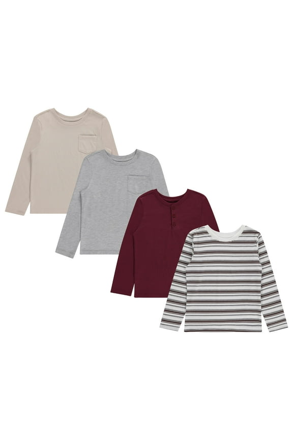 Boys 4-Pack Long Sleeve Tops, Comfortable and Stylish Tees for Kids - Burg, Sizes 4/5