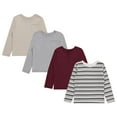 thumbnail image 1 of Stitch & Stone Boys 4-Pack Long Sleeve Tops, Comfortable and Stylish Tees for Kids - Burg, Sizes 7/8, 1 of 5