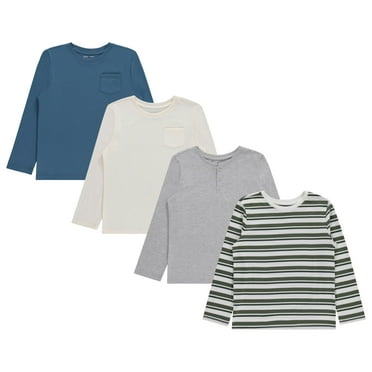 Stitch & Stone Boys 4-Pack Long Sleeve Tops, Comfortable and Stylish Tees for Kids - Stell, Size 14