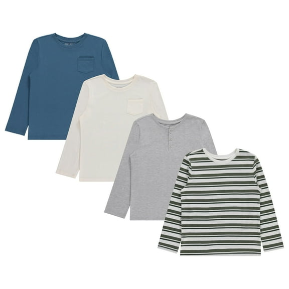 Stitch & Stone Boys 4-Pack Long Sleeve Tops, Comfortable and Stylish Tees for Kids - Stell, Sizes 10.12
