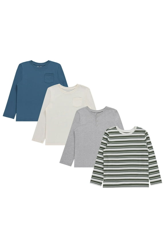 Boys 4-Pack Long Sleeve Tops, Comfortable and Stylish Tees for Kids - Stell, Sizes 10.12