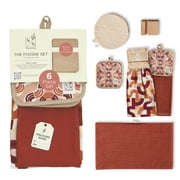 Stitch & Stone Foodie Set - Kitchen Towel, Pot Holder & Towel Combo, Magnetic Trivet, Mobile Phone Stand - Red