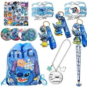 GENERIC Stitch Merchandise Gift Set for Girls Cute Anime Accessories Including Drawstring Bag, Stickers, Lanyard, Necklace, Bracelet, Keychain, and Button Pins Perfect for Fans and Gifts