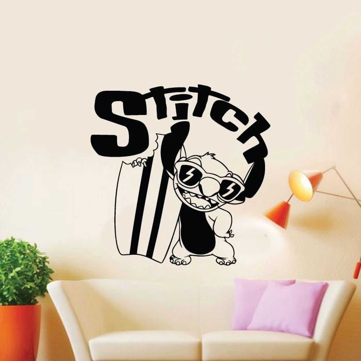 Stitch Surfboard Surf Lilo and Stitch Disney Cartoon Wall Sticker Art Decal for Boys Girls Room Bedroom Kindergarten Nursery House Fun Home Decors Stickers Wall Art Vinyl Decoration Size (28x30 inch)