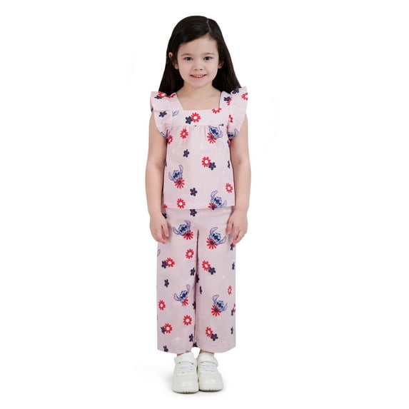 Stitch Toddler Girl 2 Piece Gauze Wide Leg Pant Set, Sizes 12 Months-5T