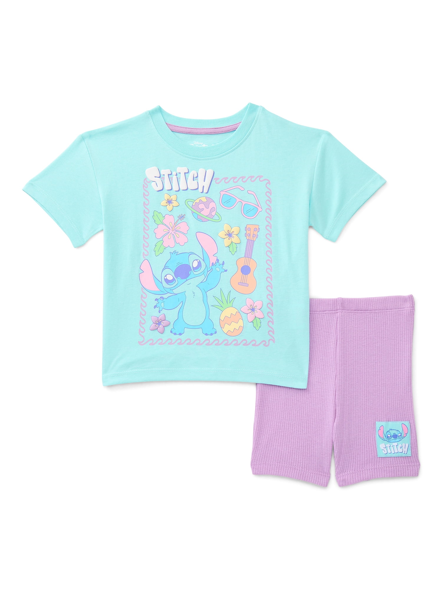 Stitch Toddler Girls Graphic Tee and Bike Shorts Set, 2-Piece, Sizes 12M-5T