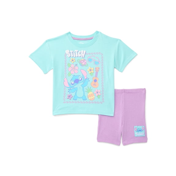Stitch Toddler Girls Graphic Tee and Bike Shorts Set, 2-Piece, Sizes 12M-5T