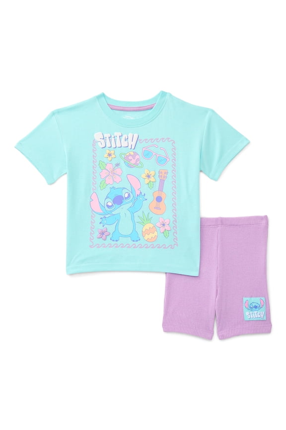 Stitch Toddler Girls Graphic Tee and Bike Shorts Set, 2-Piece, Sizes 12M-5T