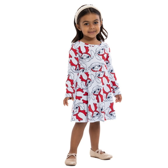 Stitch Toddler Girls Allover Print Dress with Long Sleeves, Sizes 12M-5T