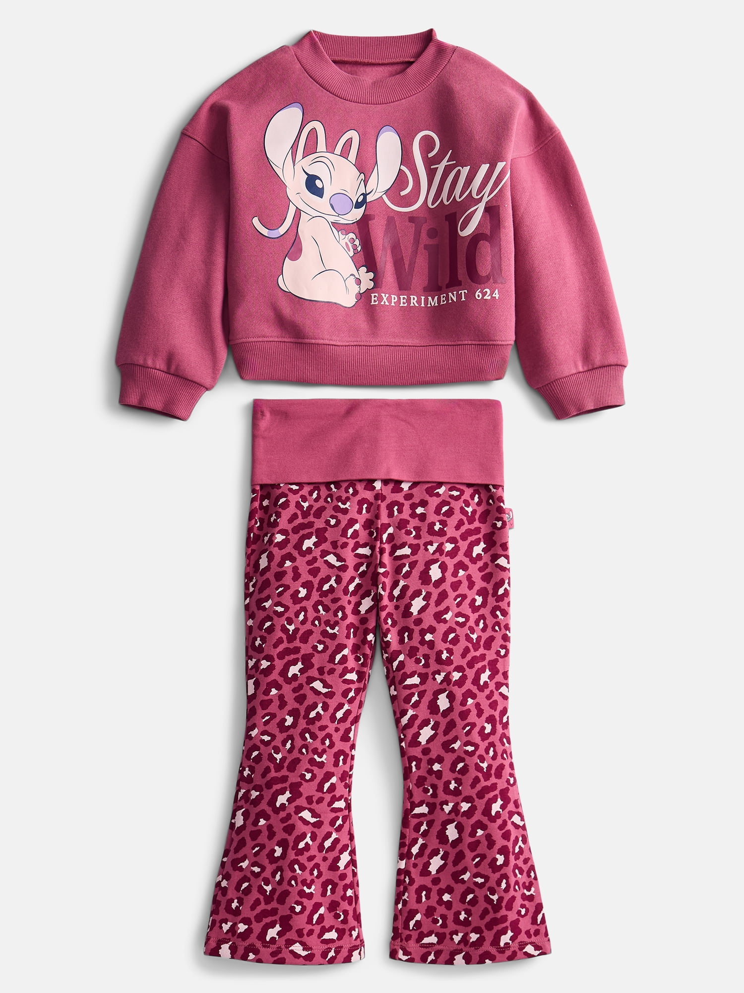 Stitch Toddler Girl’s Graphic Crewneck Sweatshirt and Foldover Leggings Set, 2 Piece, Sizes 12M-5T