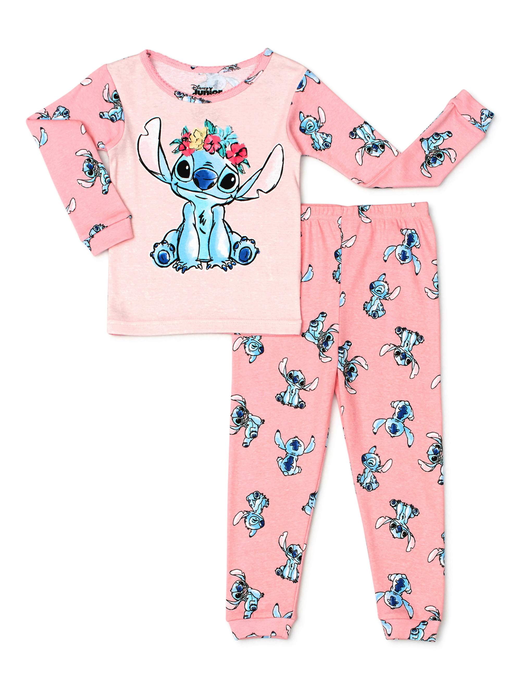 Stitch Toddler Girls Snug Fit Cotton Long Sleeve Pajamas, 2pc Set (2T-5T) 