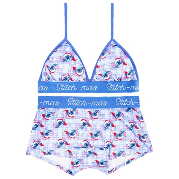 Disney Stitch Christmas Women's Comfort Stretch Triangle Bra and Boyshort Panties Set Sizes S to XL