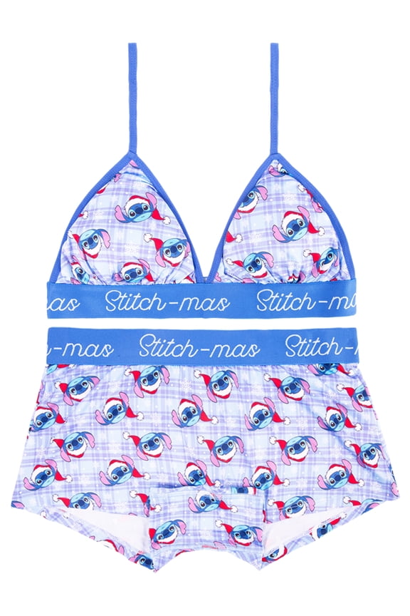 Disney Stitch Christmas Women's Comfort Stretch Triangle Bra and Boyshort Panties Set Sizes S to XL