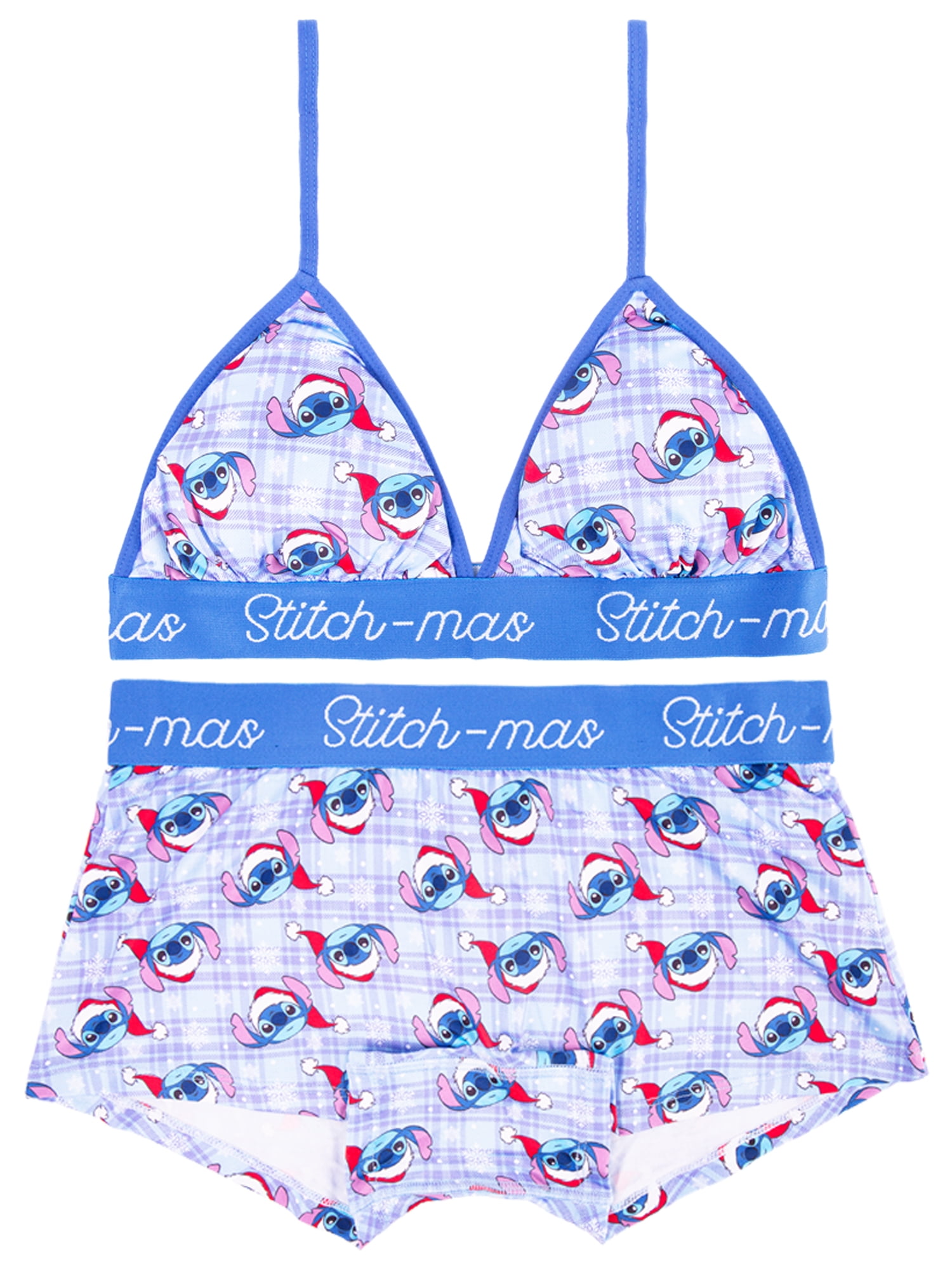 Disney Stitch Christmas Women's Comfort Stretch Triangle Bra and Boyshort Panties Set Sizes S to XL