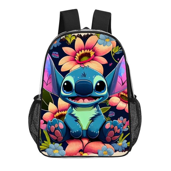 Stitch Tropical Flowers 17 Inch Clear PVC Backpack, Transparent Bookbag with 2 Front Pockets Travel Work Bag Casual Sport Daypacks for Men Women