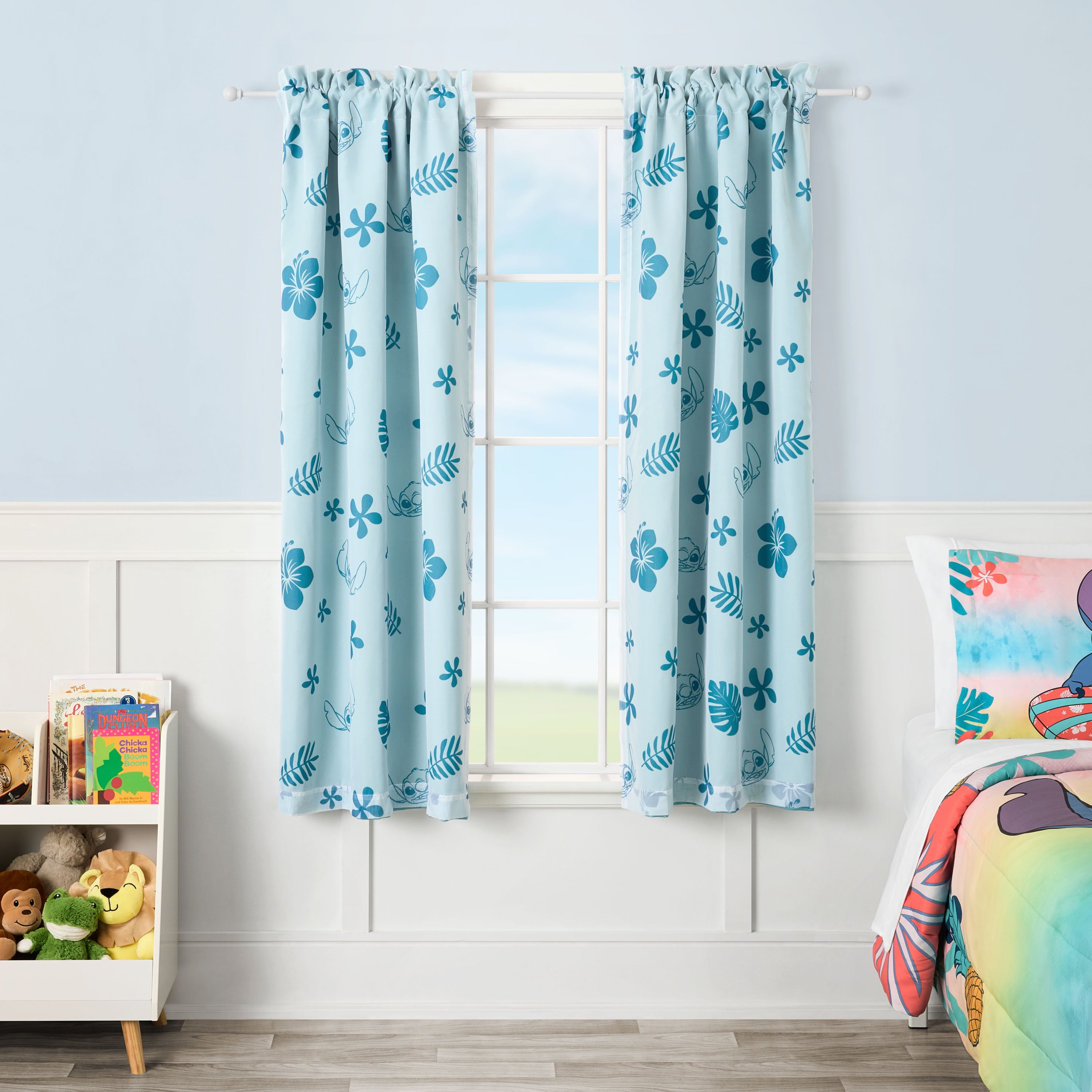Stitch Tropical Sheer and Blackout Kids Drape, 38" x 63", Blue, Disney