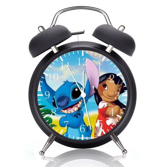Stitch Twin Bell Alarm Clock with Night Light, Silent Non-Ticking, 4-Inch