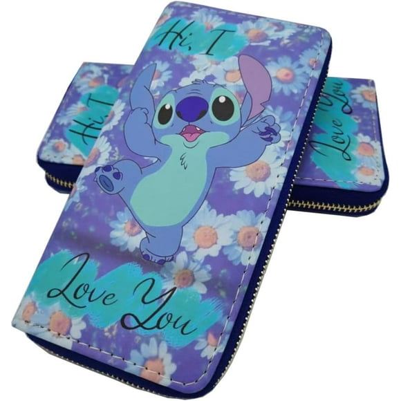 Stitch Wallets for Women Cute Cartoon PU Wallets Clutch Bags Fashionable Zip Wallets Card Cases