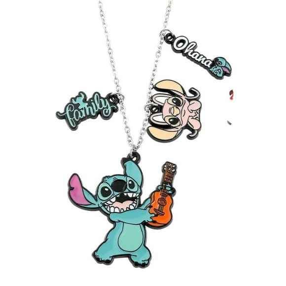 Stitch With Guitar And Multiple Charms Enamel Metal Pendant Necklace