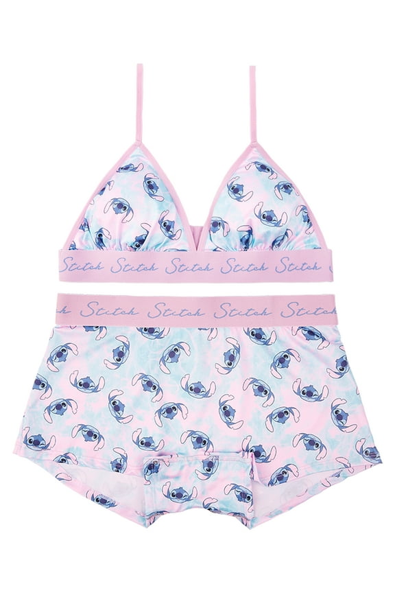 Stitch Woman's and Juniors Triangle Bra & Boyshort Underwear set, 2-Pack, Size S-XL