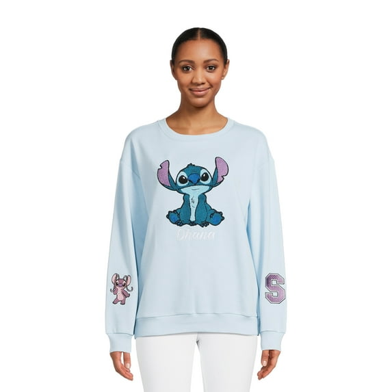 Stitch Women’s Chenille Patch Sweatshirt with Long Sleeves, Sizes XS-XXXL