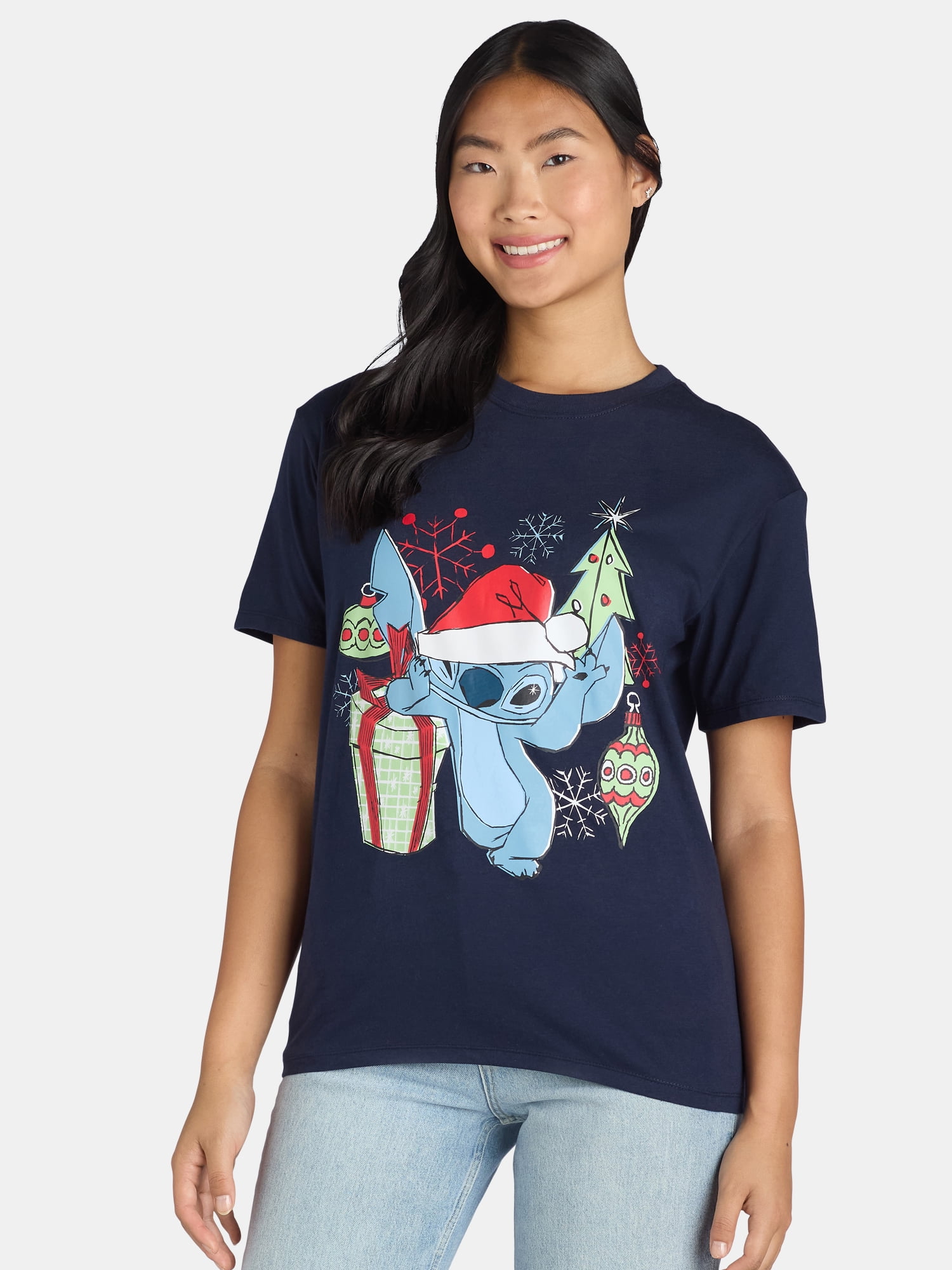 Stitch Short Sleeve Christmas T-Shirt, Womens