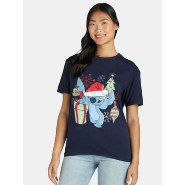 Stitch Women's Christmas Graphic Tee with Short Sleeves, Sizes XXS-XXL