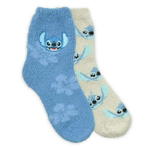 Stitch Women's Cozy Crew Socks with Faux Fur Patch, 2-Pack, Size 4-10
