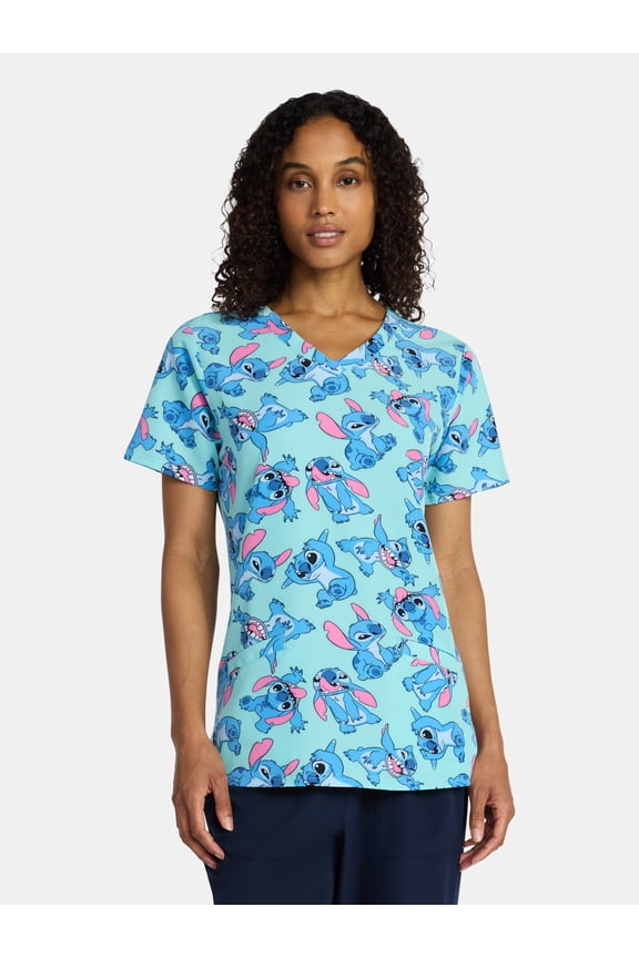 Disney Stitch Women's Graphic Scrub Top, Sizes S-3XL