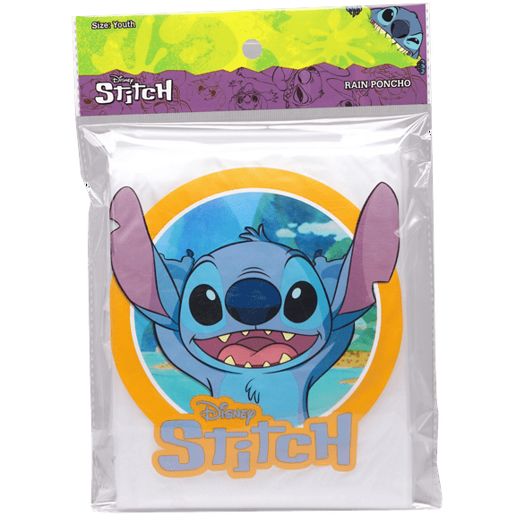 Stitch Youth by Disney Reusable Water-Resistant Hooded Rain Poncho (Unisex)