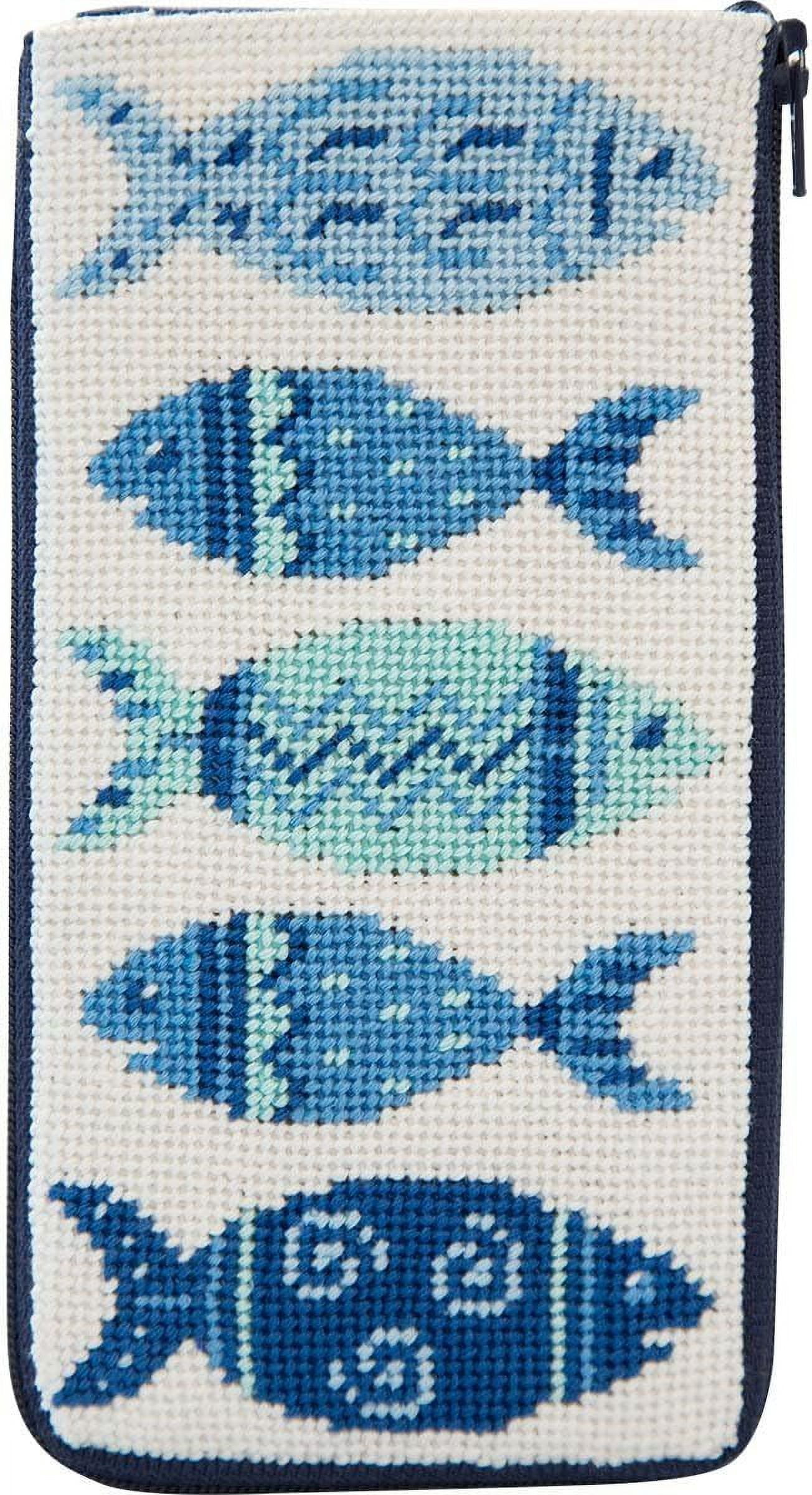 Stitch & Zip Eyeglass Case Needlepoint Kit Blue Fishes